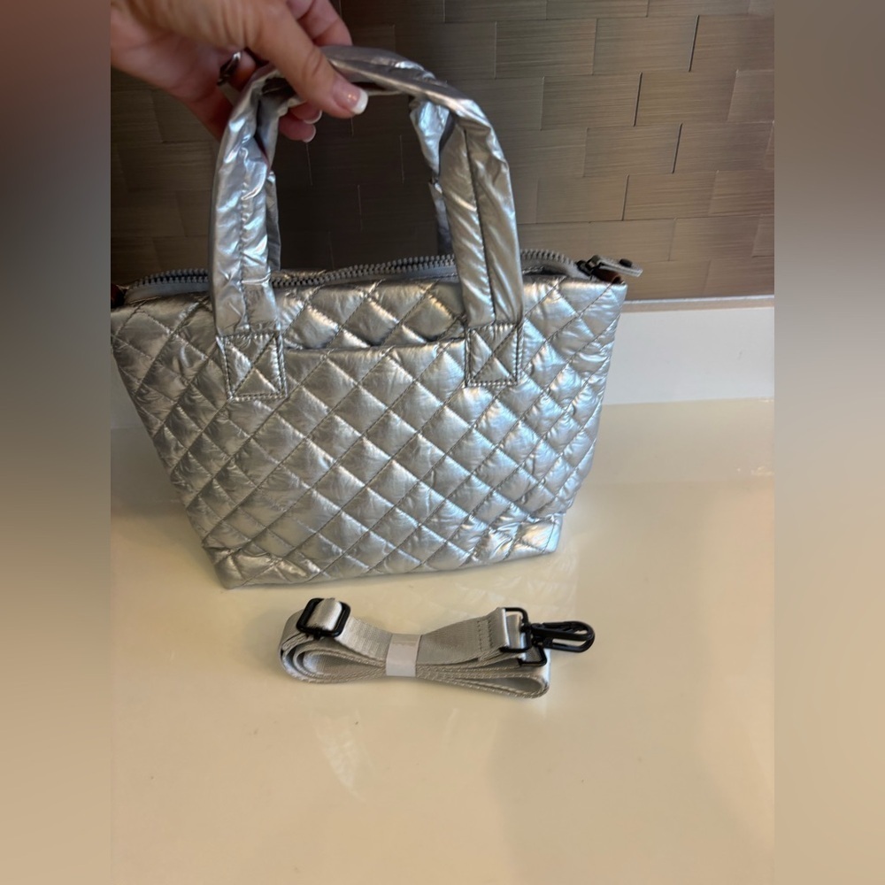 Silver Quilted Handbag with Strap